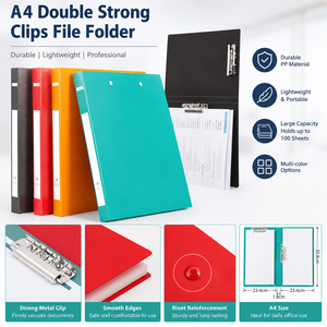 Cartella Portadocumenti A4 <span class=keywords><strong>con</strong></span> Doppia Clip, Cartella in Plastica Resistente <span class=keywords><strong>con</strong></span> Robuste Mollette Metalliche, Contiene 100 Fogli per Scuola e Ufficio - Product Image 1