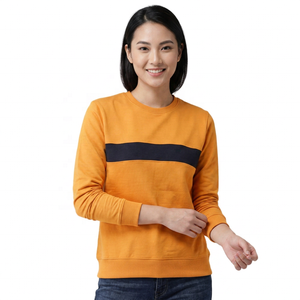 Men's <b>Orange</b> Crew Neck Sweatshirt Color Blocking Regular Fit Casual Pullover Knitted Cotton Autumn Wear - Product Image 4