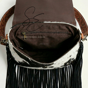 Handmade Western Tooled Leather Crossbody Bag Real Cowhide Fur Fringe Handbag Vintage Boho Shoulder Bag for Women Cowgirl <b>Purse</b> - Product Image 6