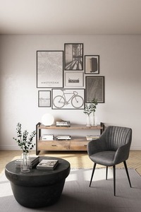 Statement Surface Modern Coffee <b>Table</b> With Ribbed Base Minimalist Living Room Furniture Durable Design Black Finish - Product Image 5