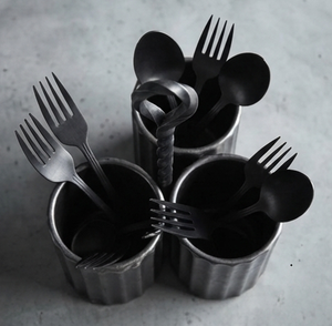 Porte-couverts industriel en métal noir à 3 compartiments, organisateur d'ustensiles avec poignée, pour table de cuisine - Product Image 4