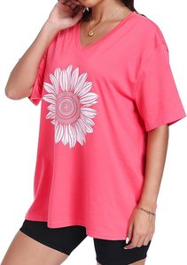 T-shirts oversize pour femmes, col en V, t-shirts graphiques d'été, hauts décontractés à manches courtes, fabrication OEM, vente directe d'usine - Product Image 5