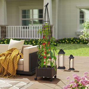 Adjustable Raised Garden Bed with Lockable Wheels & Trellis Includes Plant <b>Box</b> for Flower Pots & <b>Planters</b> - Product Image 2