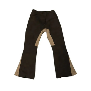 Pantalon évasé noir pour homme avec panneau latéral gris, taille élastique, décontracté, pour l'automne, en mélange de coton et élasthanne, tissu tricoté respirant - Product Image 6