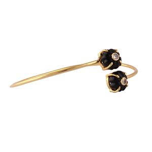 Women fashion cuff <b>bracelet</b> natural stone amazonite black onyx floral <b>bracelet</b> with cz accent 18k gold plated double stone cuff - Product Image 5