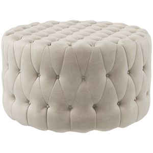 Round <b>Ottoman</b> for Home Office Velvet Feel Beige Foot <b>Stool</b> with Button Tufted Design Padded Seat for Living Room or Entryway - Product Image 1