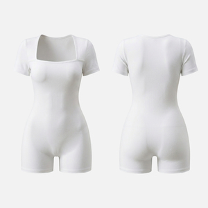 Mono Deportivo de Yoga para Mujer, de Alta Calidad, Manga Corta, Cuello Cuadrado, Sin Costuras, Spandex/Nailon, Color Sólido - Product Image 5