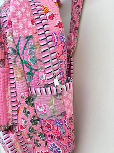 Mochila Acolchada a Rayas para Niñas, Hecha a Mano, de Algodón, para la Escuela, Ligera, para Viajes, con Múltiples Bolsillos, Estilo Boho, 20 Pulgadas - Product Image 3