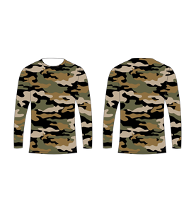 Camiseta personalizada sublimada de manga larga para hombre con estampado clásico de camuflaje forestal para deportes y uso casual. - Product Image 5