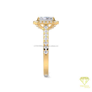Bague de fiançailles en moissanite, taille ronde, avec halo, en or jaune, pavée, pour mariage, promesse ou anniversaire, pour femme - Product Image 4