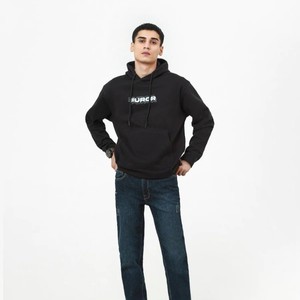 Sudadera con Capucha Negra Unisex, Corte Regular, Algodón French Terry, Color Sólido Informal, Ropa de Invierno, Antiarrugas, Ecológica - Product Image 3