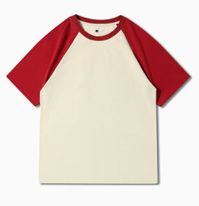 Camiseta de Hombre, Color Rojo, Logotipo Frontal, Manga Raglán, Cuello Redondo, Tejido de Punto, 100% Algodón, Transpirable, 320g, Corte Regular, Color Sólido, Informal - Product Image 1