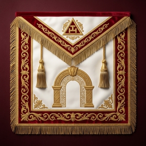 Delantal Masónico Personalizado de Tela Blanca con Flecos Dorados, Arco Bordado, Regalia Masónica, Cuadrado 3D Cosido - Product Image 1