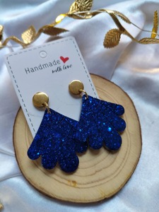 Boucles d'oreilles éventail à paillettes faites à la main, violet, bleu, or, bijoux à paillettes, ensemble cadeau pour la Saint-Valentin - Product Image 6