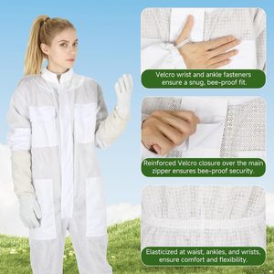Combinaison d'apiculteur ultra-ventilée à 3 couches pour hommes et femmes – Combinaison d'apiculture haut de gamme avec gants d'apiculture et deux voiles d'apiculture détachables - Product Image 5