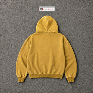 Sweat à capuche zippé délavé or, style vintage, coupe oversize streetwear, effet délavé à l'acide, fermeture éclair intégrale, coupe décontractée, unisexe, grammage lourd - Product Image 6