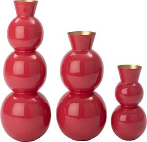 Jarrón de Metal Geométrico Creativo con Acabado Rojo Brillante, Jarrón Minimalista con Diseño de Bolas Apiladas, Jarrón Escultura Abstracta para Decoración de Interiores de Sala de Estar - Product Image 1