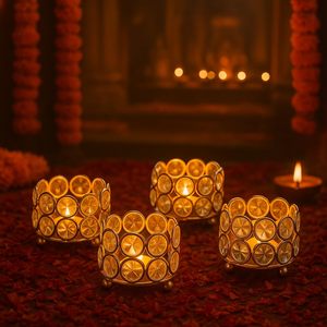 Elegant Gold Crystal Tealight <b>Candle</b> Holders Set of 4 Decorative Votive <b>Candle</b> Holders with Round Glass Gem Design for Home - Product Image 4