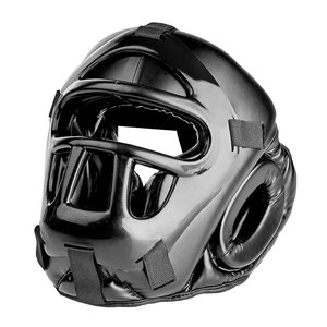 Protège-tête de boxe en cuir PU noir avec barre faciale, équipement de protection pour adultes, usage sportif unisexe - Product Image 2