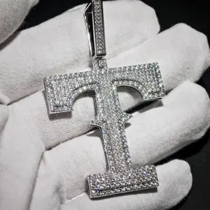 Pendentif personnalisé lettre T en argent sterling avec moissanite ronde de 3,50 carats pour femme, cadeau hip-hop - Product Image 3