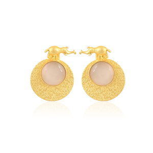 Handmade White Cat'seye Gemstone Gold Plated Bezel Setting Butterfly Brass Earrings Fashion Jewelry for Women - Product Image 1
