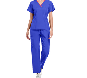 Conjunto de uniforme médico azul para mujer, de manga corta, pantalones jogger, elástico, con logo personalizado, superventas, para enfermeras de hospital - Product Image 2