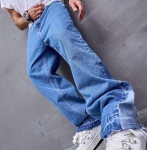 Jeans droits vintage pour homme, style streetwear, avec motif à pois, denim léger, tissu respirant et écologique, coupe décontractée - Product Image 2