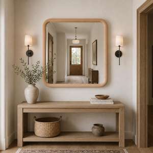 Orion Handicraft Modern Minimalist Solid Wood Eco-Friendly Handmade <b>Wall</b> <b>Mirror</b> <b>Rectangular</b> Rounded Corner Frame Bathroom Vanity - Product Image 4