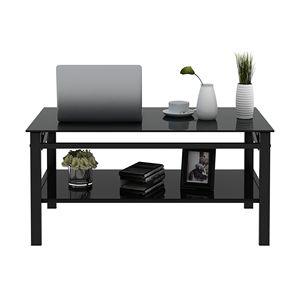 Moderno semplice tavolino da salotto in vetro temperato nero a 2 strati - Product Image 2
