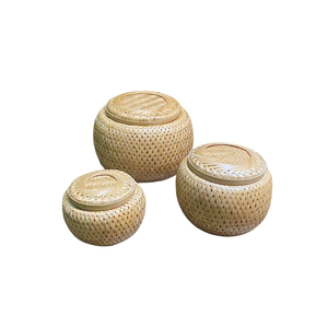 Storage Flower Pot Tea Canister Gift <b>Box</b> Vietnam Low Price Handwoven Bamboo Mini Basket Lid Biodegradable Eco Friendly Beverage - Product Image 5