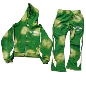 Pantalon de survêtement en coton polaire vintage épais avec impression de décoloration 100% coton French Terry Distressed Hoodie Men Tracksuit - Product Image 2