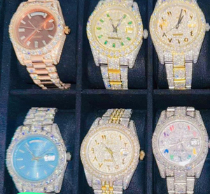 Montre à quartz bicolore avec bracelet en cristal, affichage automatique de la date, cadran rond, bijoux de mode - Product Image 3