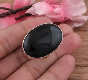 Anillo Grande de Ónice Negro Natural, Plata de Ley 925, Joyería de Piedras Preciosas con Diseño Atrevido, Ovalado, Cabujón, para Mujer, Venta al por Mayor, para Fiestas - Product Image 1
