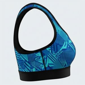 Women's Light Blue Checkered Racerback Sport Bra Scoop Neck Medium Support Breathable Spandex Polyester Yoga <b>Top</b> Seamless Design - Product Image 4