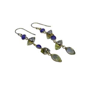 Boucles d'oreilles pour femme en argent sterling 925 plaqué or avec améthyste et topaze citron, idéales pour les mariages - Product Image 3