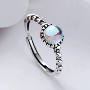 Nouvelle bague ajustable en quartz Angel Aura, argent sterling 925, 8 mm, ronde, style bohème, pierre de naissance, pour mariage, fiançailles, bijoux femme, cadeau - Product Image 1