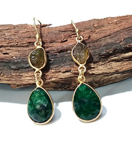 Natural Emerald & Peridot Drop <b>Earrings</b> Gold Plated Bezel Set Handmade Gemstone Dangle <b>Earring</b> Solid 925 Sterling <b>Silver</b> Jewelry - Product Image 3