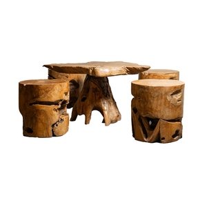 ARTERRA Premium Unique Rustic Teak Root Coffee <b>Table</b> <b>Set</b> Natural Wood <b>Stools</b> Handcrafted Living Room - Product Image 1