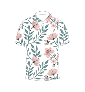 เสื้อโปโลผู้ชายสีขาวพิมพ์ลายใบไม้สีชมพูแขนสั้นลำลองแฟชั่นฤดูร้อนเสื้อยืดกอล์ฟ - Product Image 4