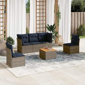 Ensemble de canapé de patio 6 pièces en poly rotin gris avec coussins Mobilier d'extérieur durable - Product Image 1