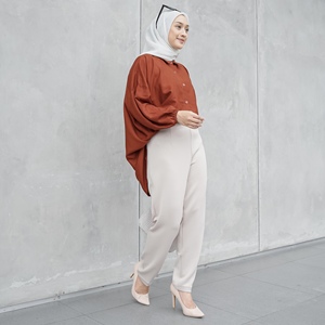 Pantalones Jogger Básicos de Crepé para Mujer, Cintura Alta, Casuales, con Cintura Elástica, Transpirables, con Patrón Sólido, para la Temporada de Primavera - Product Image 1
