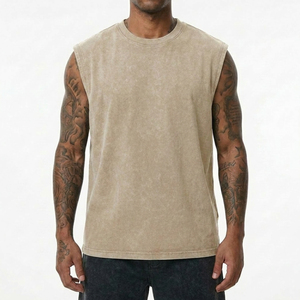 Men's <b>White</b> Cotton <b>Tank</b> <b>Top</b> O-Neck Solid Color Vintage Breathable Beading Casual Knitted Sleeveless Shirt - Product Image 2