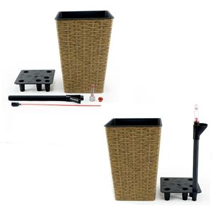 Paquete de 2 Macetas Cuadradas de Mimbre Tejidas a Mano, Color Marrón, con Sistema de Autorriego, Macetas Inteligentes para Interiores y Exteriores - Product Image 5