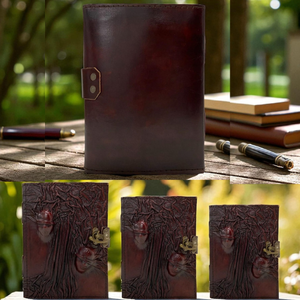 Diario de cuero hecho a mano con dos caras, cuaderno de tapa dura de estilo gótico de terror, papel con borde deshilachado, diario de grimoire de fantasía oscura - Product Image 3
