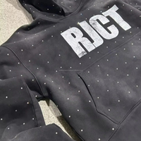 Personnalisé Vintage Hommes Coton Zip-Up Surdimensionné Gaufré Tricot Lavé À L'acide Strass 100% Coton Culture Solide À Capuche Pour Hommes