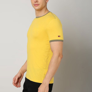 T-shirt en coton jaune pour homme, coupe ajustée, avec bordure contrastée, col rond, manches courtes, vêtements décontractés, t-shirt pour homme - Product Image 2