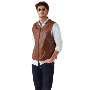 Fashion Men Customized Color Custom Stand Collar Sleeveless Slim Fitness Leather <b>Vest</b> with Front Logo Waterproof - Product Image 5