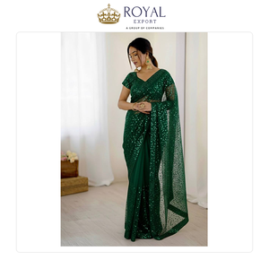 Globally Selling Best Quality Wedding Wear Designer Indian Clothing Net <b>Saree</b> with Unstitched <b>Blouse</b> and Sequence Work - Product Image 4