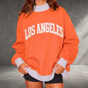 Custom New <b>Los</b> <b>Angeles</b> Letter Print Oversized Crew Neck <b>Sweatshirt</b> Women Drop Shoulder Long Sleeve Knitted Cotton Autumn Wear - Product Image 6