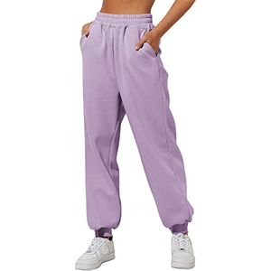 Pantalon de jogging décontracté pour homme en lavande, taille élastique, poches, tricoté, poids moyen, teint uni, collection automne - Product Image 1